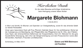 Traueranzeige von Margarete Blohmann von Pegnitz-Zeitung